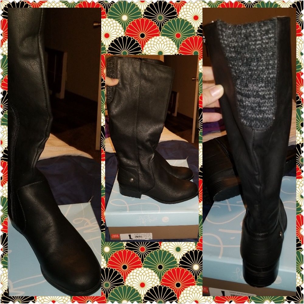 Life Stride Black Calf-Length Boots, Wide Width